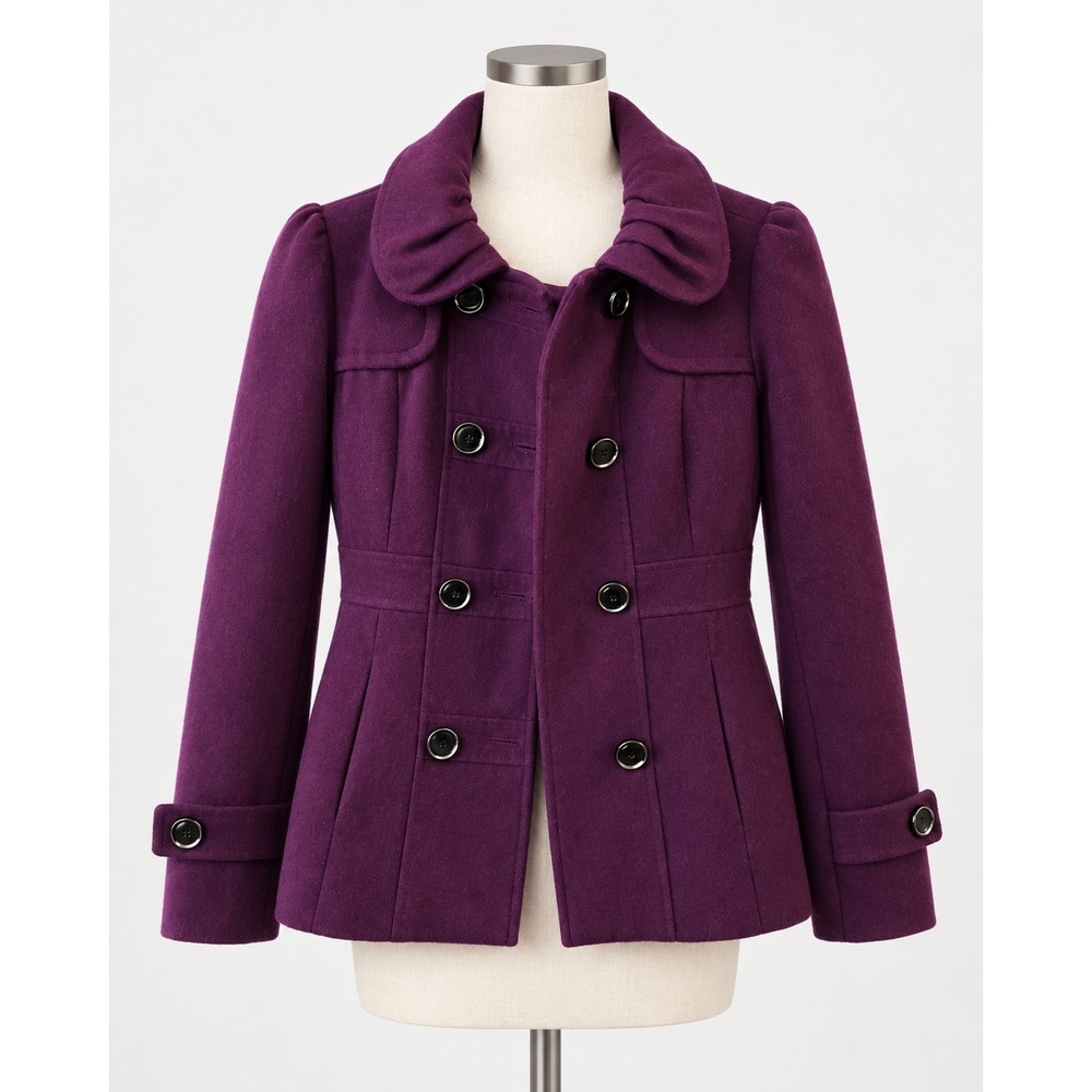 Hydraulic Womens Jacket Size Medium Purple Double Breasted Peacoat Ruffle Collar